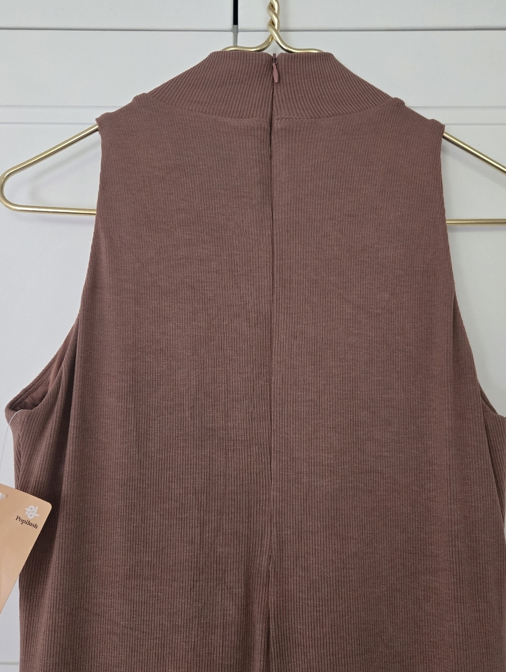 NWT Popilush Shapewear Modal Sleeveless Mock Neck Slimming Maxi Dress Brown Tan - Picture 15 of 16